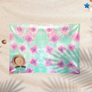 EASY SHEET - Aqua Teal with Magenta & Blue Flowered Circles of Tie Dye